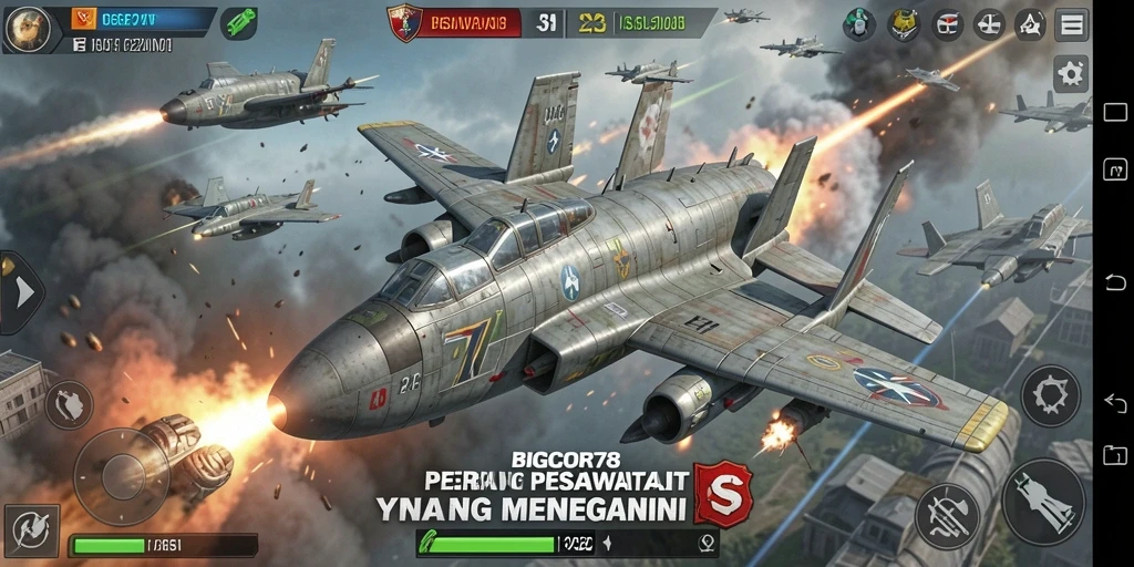 Tampilan antarmuka game Perang Pesawat yang menarik dan profesional.