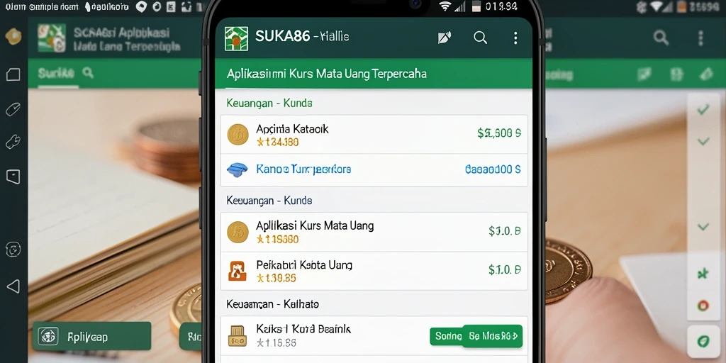 Antarmuka aplikasi SUKA86 dengan fitur Kurs Mata Uang yang informatif.